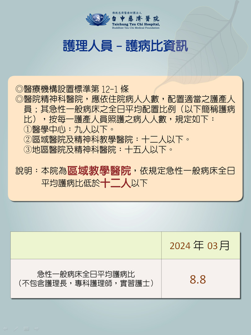 113年03月份 護理人員護病比資訊